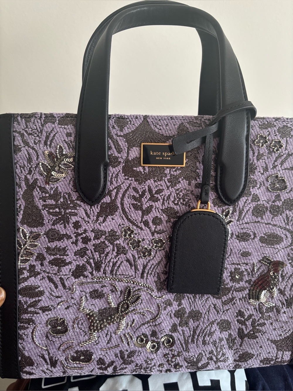 kate spade Lavender and Black Embroidered Satchel